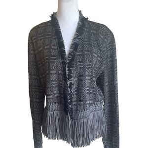 Nic + Zoe Lightweight Boho Fringed Jacket Color Gray/Black